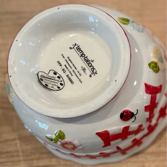 NWOT Set of 2 Temp-tations Red White Floral Gingham ladybug scalloped bowls 24oz - Picture 9 of 9